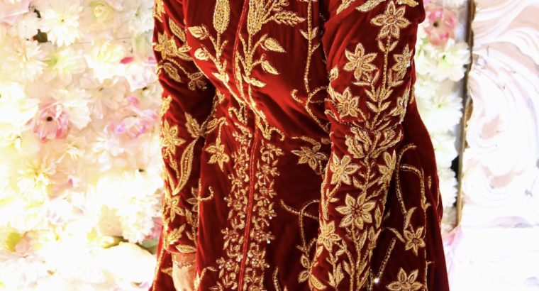 Handmade Bridal Gown in Deep Maroon