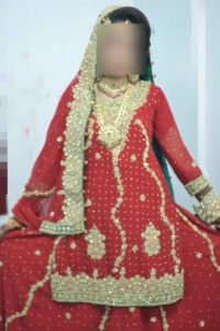 Red Bridal Dress (Sharara) with matching Jewelry, Purse and Sandal