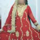 Red Bridal Dress (Sharara) with matching Jewelry, Purse and Sandal