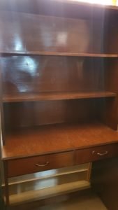 Study table – Dark brown with bookshelf and two drawers.