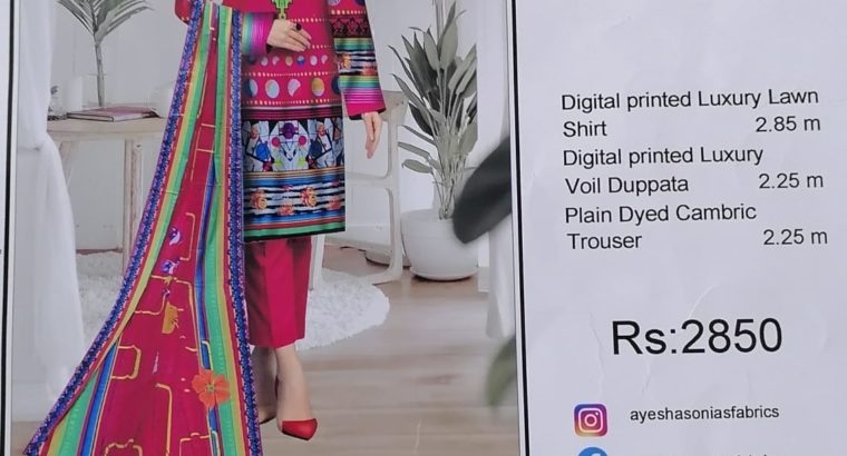 VIBRANT LAWN 3 PIECE SUIT for sale in Lahore in Rs.2299