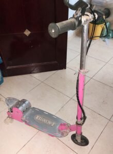 A folding bike and an electric scooter, imported from the UK