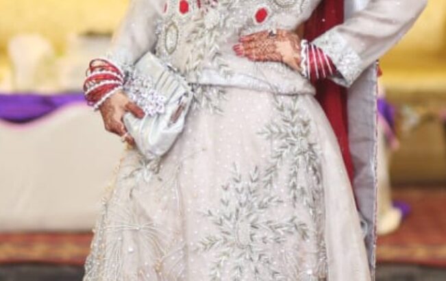 Organza silver and red bridal lehnga