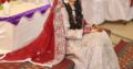 Organza silver and red bridal lehnga