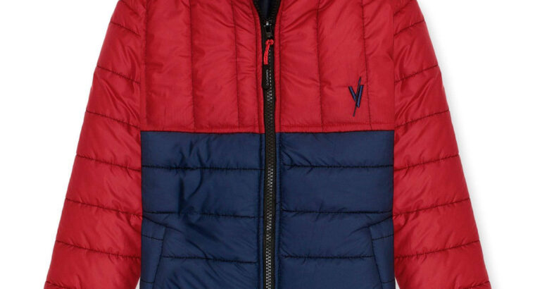 Red with Navy Blue Puffer Jacket for Kids