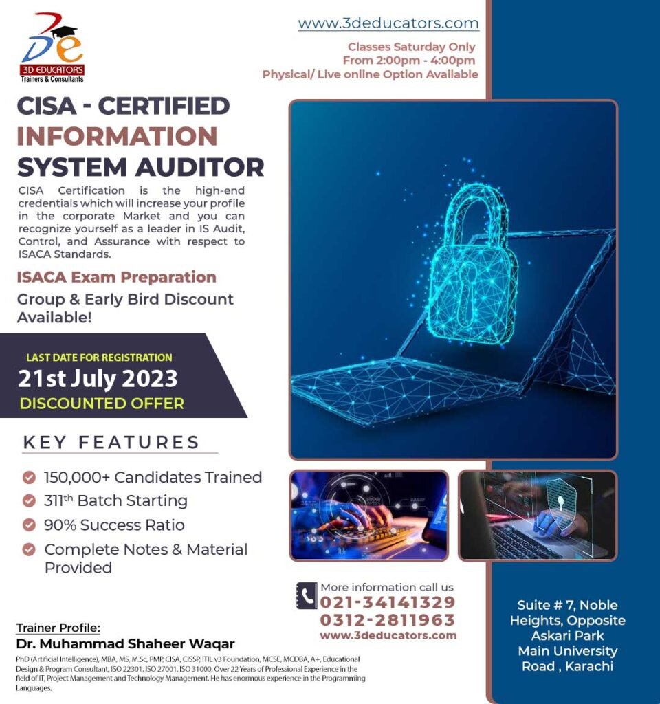 CISA – Certified System Auditor CISA Exam Preparation Certified Consultant - Education in Karachi