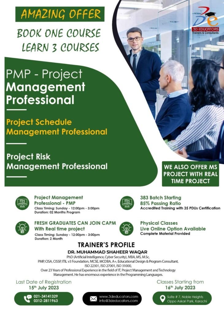 Book 1 Course learn 3 Courses Project Management Professional Project - Education in University Road, Karachi