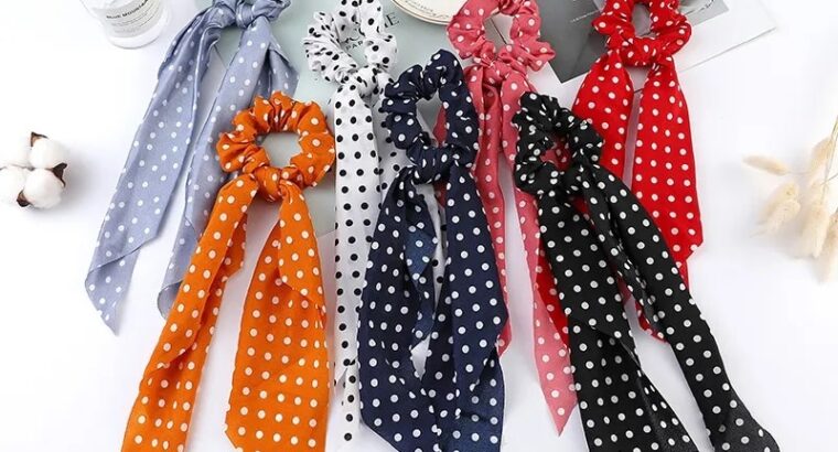 Fashion Dot Print Bow Satin Long Ribbon Ponytail Scarf Hair Tie Scrunchies