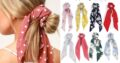 Fashion Dot Print Bow Satin Long Ribbon Ponytail Scarf Hair Tie Scrunchies