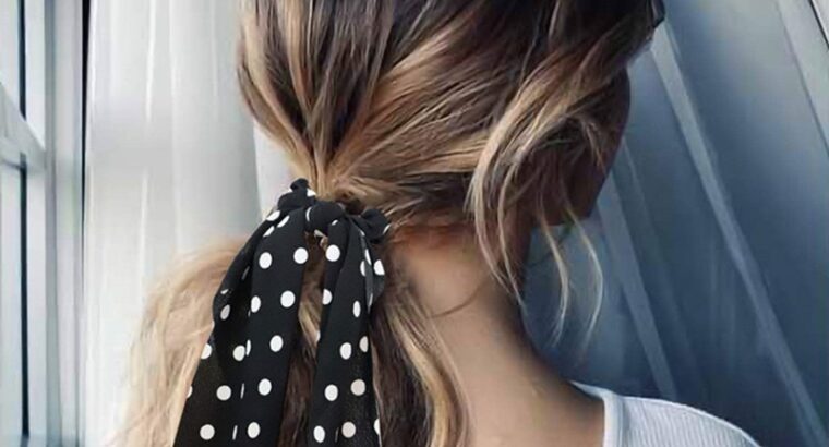 Fashion Dot Print Bow Satin Long Ribbon Ponytail Scarf Hair Tie Scrunchies