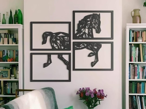 4-Piece Abstract Horse Wall Art Set Black MDF