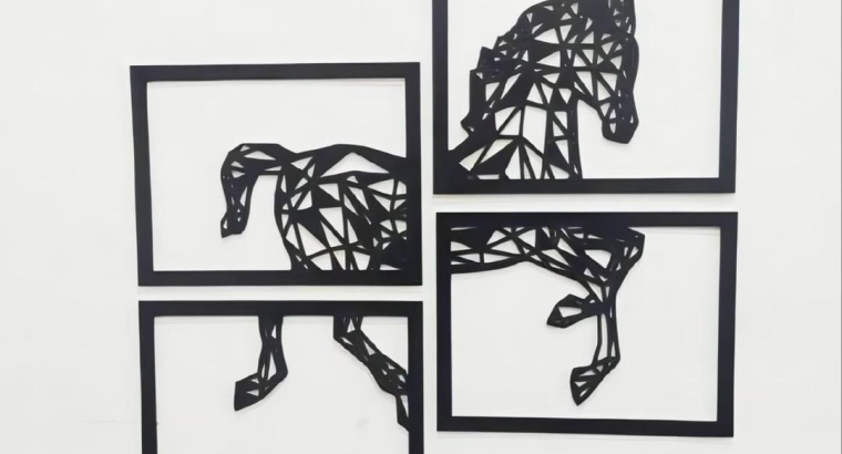 4-Piece Abstract Horse Wall Art Set Black MDF