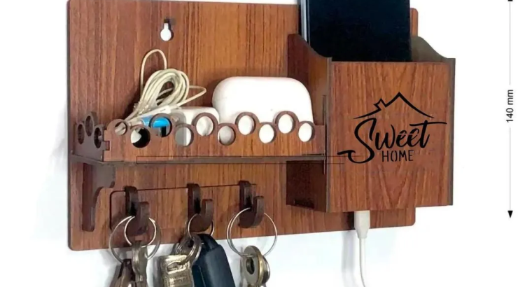 Sweet Home Wall Phone & Key Holder Brown MDF
