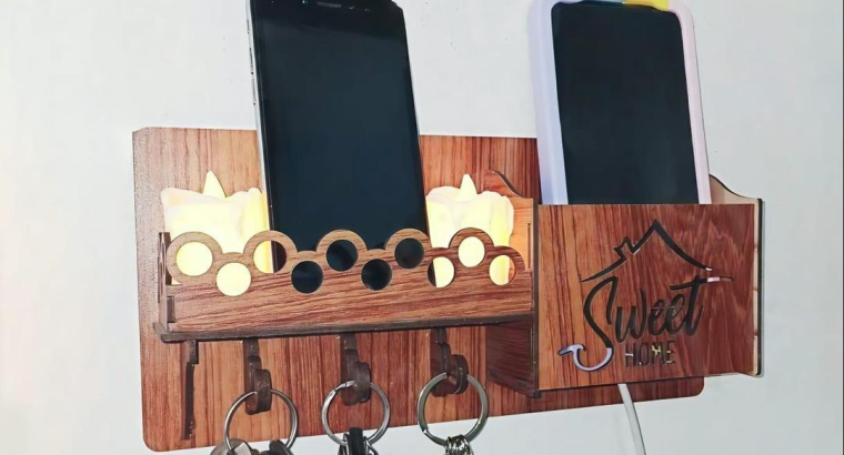 Sweet Home Wall Phone & Key Holder Brown MDF