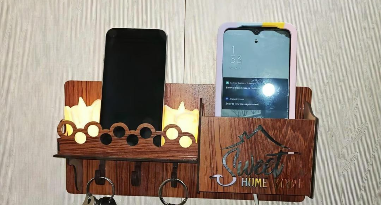 Sweet Home Wall Phone & Key Holder Brown MDF