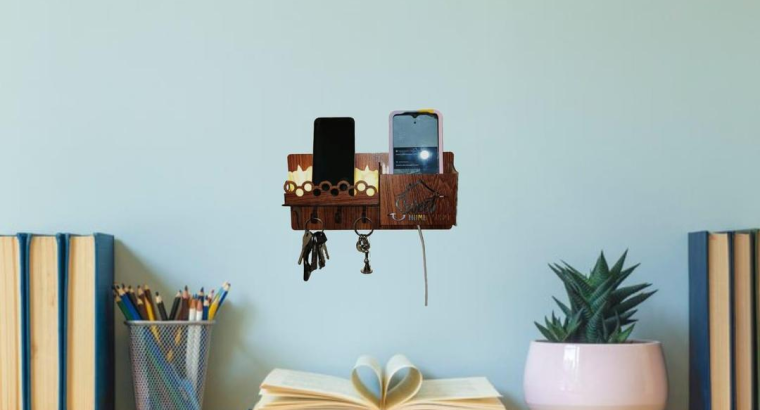 Sweet Home Wall Phone & Key Holder Brown MDF
