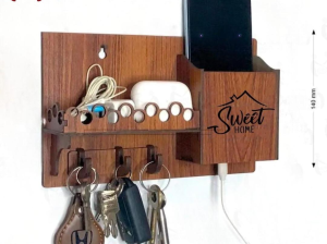 Sweet Home Wall Phone & Key Holder Brown MDF