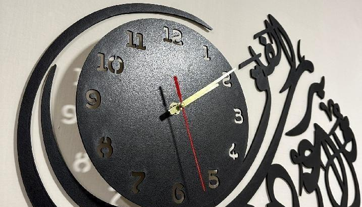 3D Islamic Wooden Wall Clock Black Laser Cut