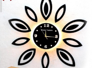 3D Leaf Wall Clock Black Modern Decor