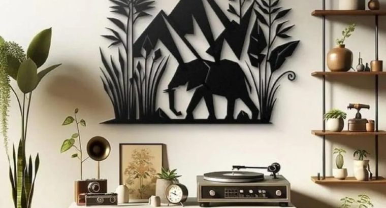 Forest Wall Art Wooden Decor Black Mountain Elephant