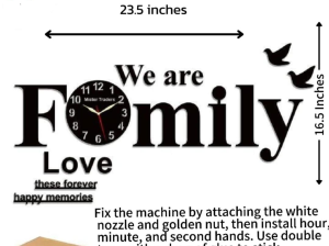 Big Size Wooden Wall Clock 3D Modern Black