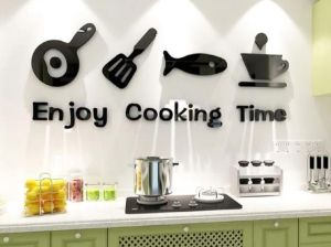 3D Wall Art Black Laser Cut Modern Kitchen Decor