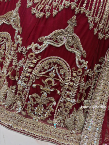 Luxury Maroon Bridal Lehnga – Heavy Hand Embroidery – Excellent Condition