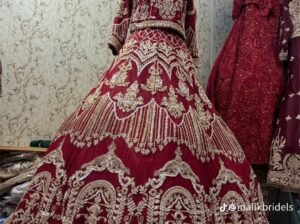 Luxury Maroon Bridal Lehnga – Heavy Hand Embroidery – Excellent Condition