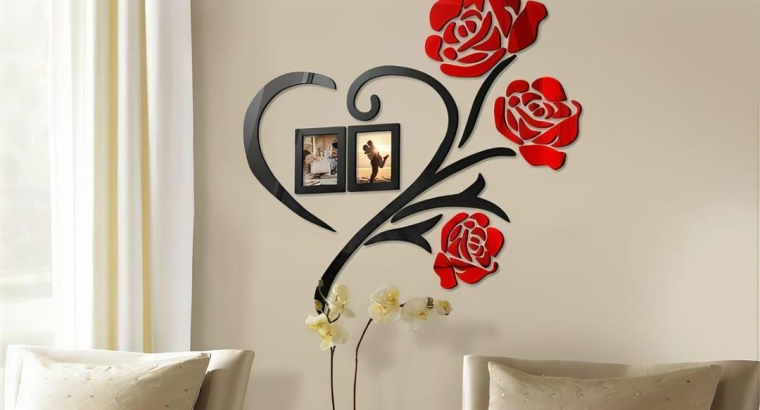 Heart Shape Red Rose Wall Art with Photo Frame