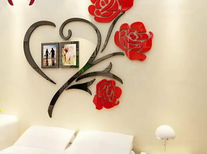 Heart Shape Red Rose Wall Art with Photo Frame