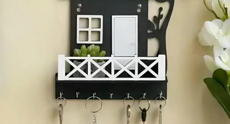 Black Owl House Key Holder with Plant Balcony