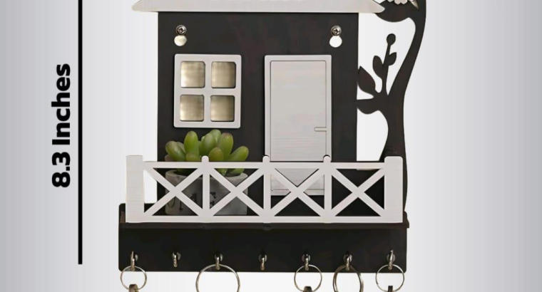 Black Owl House Key Holder with Plant Balcony