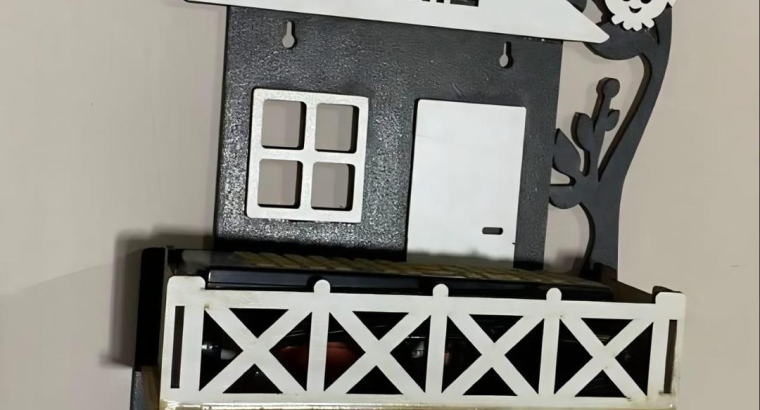 Black Owl House Key Holder with Plant Balcony