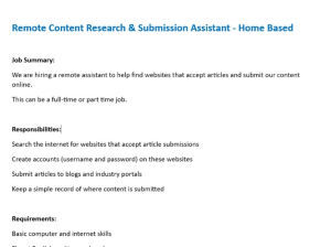 Remote Content Research & Submission Assistant – Home Based