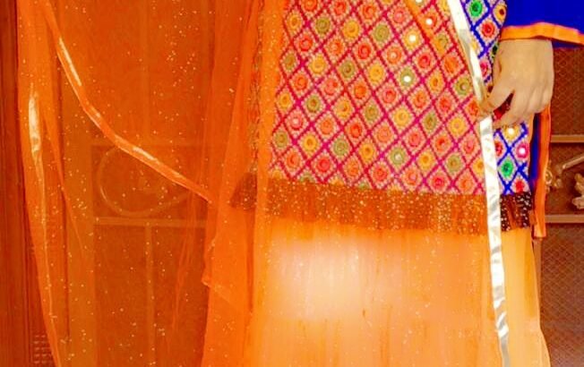 Traditional Mirror Work Shirt with Orange Sharara and Dupatta (Traditional Mirror Work Kurti with Orange Sharara and Dupatta)