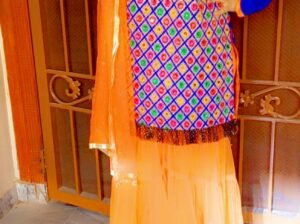 Traditional Mirror Work Shirt with Orange Sharara and Dupatta (Traditional Mirror Work Kurti with Orange Sharara and Dupatta)
