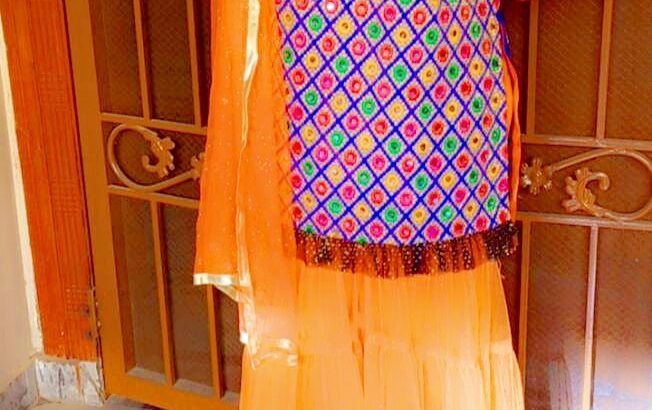 Traditional Mirror Work Shirt with Orang...