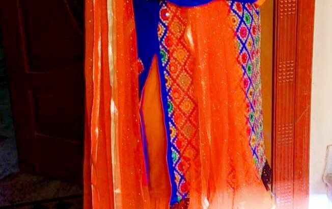 Traditional Mirror Work Shirt with Orange Sharara and Dupatta (Traditional Mirror Work Kurti with Orange Sharara and Dupatta)