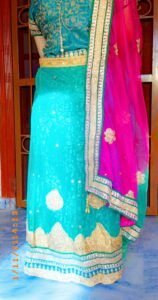 Beautiful Sea Green Lehenga Choli with Pink Dupatta
