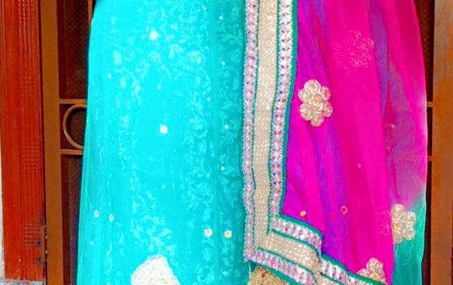Beautiful Sea Green Lehenga Choli with Pink Dupatta