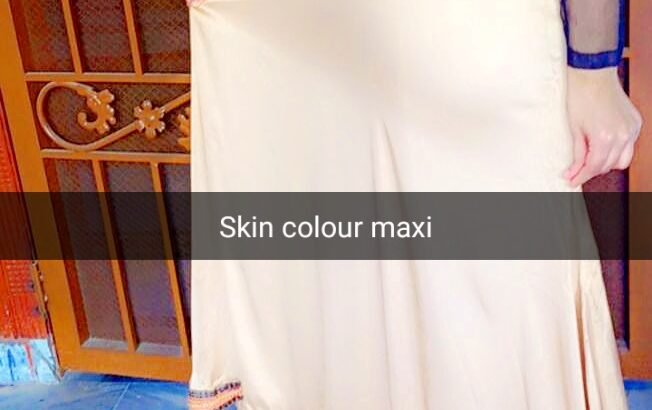 Elegant Skin Color Silk Maxi Gown with B...