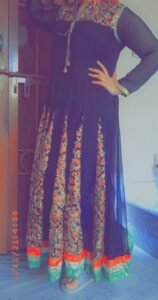 Beautiful Black Kalidar Frock with Heavy Golden Embroidery