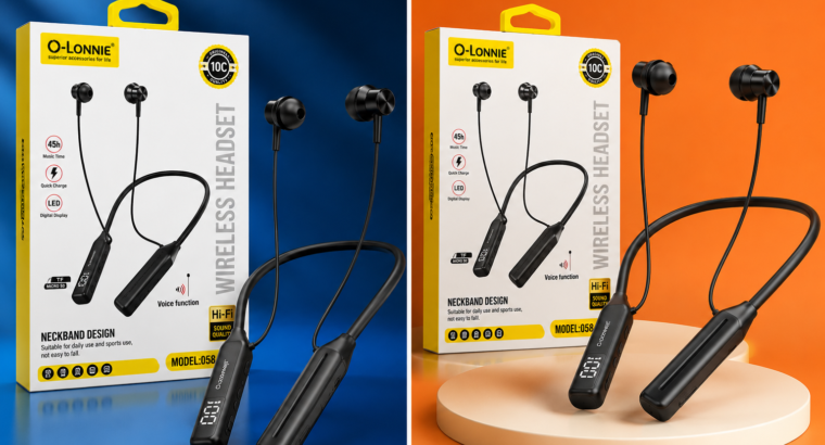 O-LONNIE 058 Wireless Bluetooth Neckband – Hi-Fi Sound | LED Display | Quick Charge