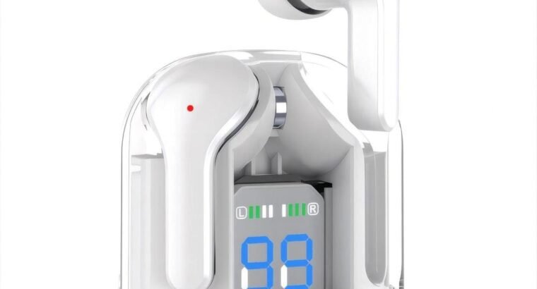 Stylish Grey Bluetooth Earbuds with clear case