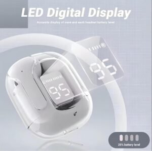 Stylish Grey Bluetooth Earbuds with clear case