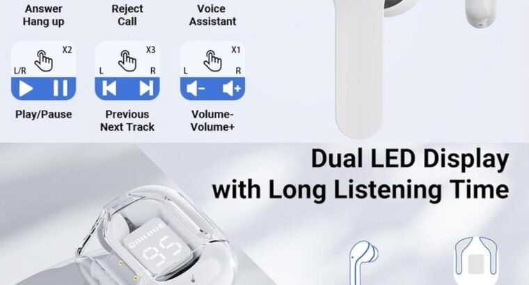 Stylish Grey Bluetooth Earbuds with clear case