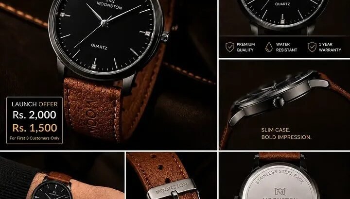 MOONSTONE CLASSY LEATHER STRIP WRIST WATCH