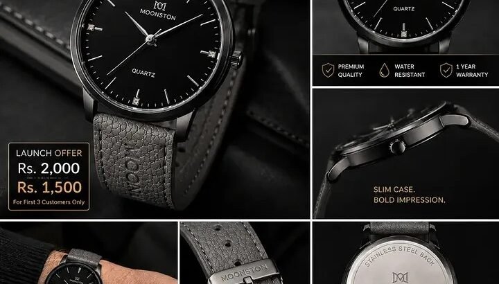 MOONSTONE CLASSY LEATHER STRIP WRIST WATCH