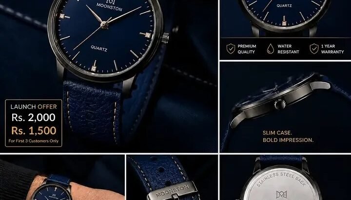 MOONSTONE CLASSY LEATHER STRIP WRIST WATCH