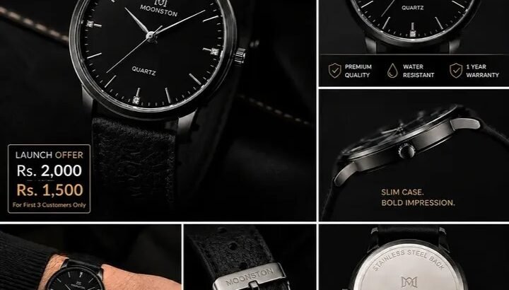 MOONSTONE CLASSY LEATHER STRIP WRIST WATCH